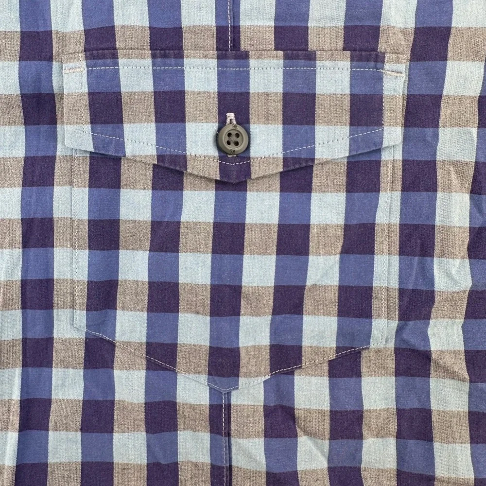 Banana Republic Mens XL Blue White Gingham Short SL Button Down Stretch‎ Shirts